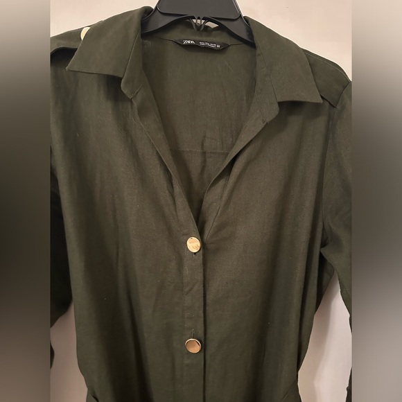 ZARA MIDI SHIRT DRESS | Khaki Green | L - Picture 4 of 6